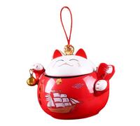 GLEAVI Lucky Cat Candy Box Ceramic Fortune Cat Cookie Biscuit Jar for Kitchen Tea Storage Airtight Canister for Home Decor