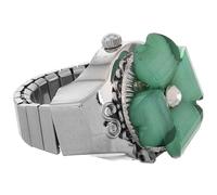 GLEAVI Mechanical Watch Ring Four Leaf Clover Flip Cover Small Green Finger Watch for Women with Visible Time Display Daily Wear
