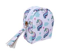 GLEAVI Mini Cartoon Unicorn Change Purse with PU Material, Small Coin and Earphone Cable Storage Bag, Adorable Key and Data Cable Organizer in White Cloud Horse Design