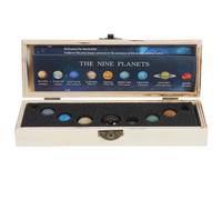 GLEAVI Natural Crystal Solar System Planets Set - Small Nine Planet Gemstone Mineral Models with Wooden Box - Educational Celestial Decor for Home and Classroom Display