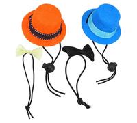 GLEAVI Pet Small Animal Hat and Bow Tie Set, 4PCS Festival Costume Kit for Hamster, Rabbit, Chinchilla - Blue and Orange Hats Yellow and Brown Bow Ties, Holiday Outfit for Cute Pets