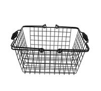 GLEAVI Portable Black Metal Kitchen Organizer Basket with Removable Handles Hollow Drain Design for Washing Vegetables Multi Purpose Storage for Fruits Spices and Household Items