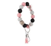 GLEAVI Silicone Beaded Keychain Wristlet with Elephant Charm, Octagonal Silicone Beads Tassel Keyring Pendant, Wrist Key Chain Bracelet for Women Bag Accessory