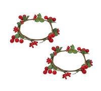 GLEAVI Simulated Berry Garland Decorative Wreath for Cup Candle Holder Tabletop Decor 10cm Festive Artificial Berry Candle Rings 2pcs Set for Christmas Party