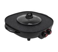 GLEAVI Smokeless Electric Hot Pot Grill Dual Control Non Stick Bbq Pan with Thickened Glass Lid Multifunctional Teppanyaki Cooker for Home and Restaurant Black Pot with Triangle Plug