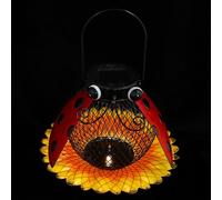 GLEAVI Solar Powered Iron Art Hanging Bird Feeder LED Light Beetle Design for Garden Outdoor Wild Bird Feeding and Solar Garden Decoration