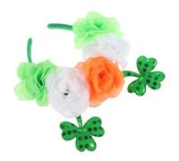 GLEAVI St Patrick's Day Shamrock Hair Hoop with Rose Accents Glitter Clover Headband for Party Decorations and Photo Props Festive Irish Holiday Accessory for Costume and Theme