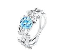 GLEAVI Sterling Silver 925 Leaf Zirconia Ring for Women Size 9, Eco-Friendly Plated Blue Sapphire Copper Band, Creative Chic Finger Jewelry for Stylish Occasions