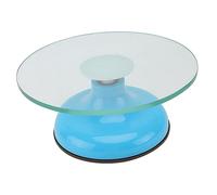 GLEAVI Tempered Glass Cake Decorating Turntable with Double Bearing Rotation Abs Base Non Slip Baking Stand for Home Cake Decorating and Display Blue