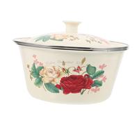 GLEAVI Vintage Enamel Soup Pot with Lid Retro Kitchen Storage Container for Dough and Lard Easy Clean Eco Friendly Enamelware Classic Rose Design