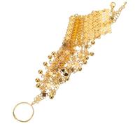GLEAVI Vintage Gold Metal Hand Chain Bracelet for Women - Multi-layer Ethnic Middle Eastern Style Cuff Bangle with Finger Rings - Dance Accessory Wrist Jewelry for Festivals and