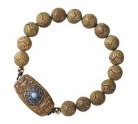 GLEAVI Wooden Beads Bracelet for Women Green Sandalwood Stretchy Single Circle Rosary Charm Jewelry DIY Six-Word Blessing Suitable for Summer and Daily Wear