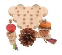 GLEAVI Wooden Parakeet Perch Platform with Natural Pinecone Chew for Cockatiels and Budgies, Birdcage Accessory for Beak Grinding and Entertainment