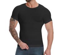 Gleefeat Mens Compression Shirt Body Shaper Slimming Undershirt Gynecomastia Abdomen Tummy Control Shapewear Tank Top Vest, 185 Black Strong Compression, Large