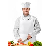 GLEEMEN Apron and Chef Hat Set, Waiter Costume Women Men, 50s Chef Outfit, Adult Popcorn Costume, Baking Bib Apron, for BBQ, Kitchen, Gardening, Carnival, Cosplay Party (White)