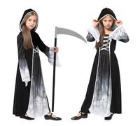 GLEEMEN Halloween Reaper Girl Costume, Ghost Princess Costume with Black Sickle Children Reaper for Halloween Carnival Cosplay (M)