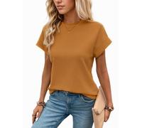 GLEENOD Women's Casual Crew Neck Waffle Knit T-Shirt with Deep Shoulder 2025 Spring Summer, Mocha Mousse Brown, M
