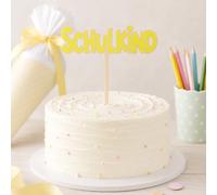 Gleevio Wooden Cake Decoration School Child Cake Topper, Yellow, 15 x 18 cm | Cake decoration school child, cake decoration school child 2026 boy, cake decoration first day of school for the first day of