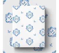 GleeWrap 21st Birthday Wrapping Paper, 4 Sheets Blue Floral Butterfly Gift Wrap for 21st Birthday Celebration, Gift Giving, 50 x 70 cm