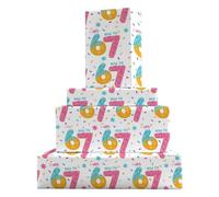GleeWrap 4 Sheet Funny 67 Donut Wrapping Paper,“I Was Now I’m 67” Doughnut SIX SEVEN Design Birthday Gift Wrap for Kids Teens Girls Boys Holiday Party, 50 x 70 cm