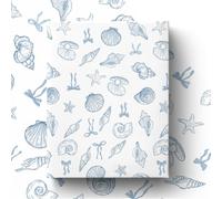 GleeWrap 4 Sheets Ocean Seashell Wrapping Paper, Blue Beach Sea Star Gift Wrap for Women Kids, Elegant Mermaid Theme Birthday Parties and Summer DIY Projects, 50x70cm