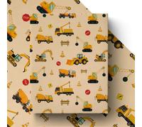 GleeWrap Construction Vehicle Wrapping Paper, Double-Sided Kraft Folded Flat Gift Wrap Sheets, Digger Crane Cement Lorry Road Sign Design for Kids Birthday Occasion Presents，4 Sheets, 50x70cm