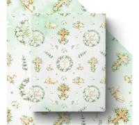 GleeWrap Cross Wrapping Paper for Christening, Christian Gift Wrap | God Bless cross and floral Christian gift wrap for Baptisms First Confirmations Religious,4 Sheets50×70cm