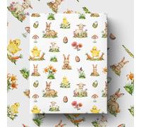 GleeWrap Pastel Animal Wrapping Paper - 4 Sheets 50×70cm Watercolour Bunny Chick Lamb & Egg Print Gift Wrap for Kids Birthday, Baby Shower, Christening & All Occasion Presents