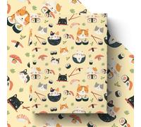 GleeWrap Sushi Japanese Wrapping Paper, Kawaii Sushi Cat Gift Wrap | for Birthday Gifts, Baby Showers, Holiday Wrapping & Cat Lovers, 50 x 70 cm, 4 Sheets