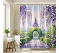 GleeWrap Whimsical Secret Garden Shower Curtain, Dreamy Magical Castle Fabric Bathtub Curtain - Water Repellent, Machine Washable, 180 x 180cm