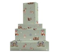 GleeWrap Woodland Animal Wrapping Paper (4 Sheets, 50 x 70cm) Premium Thick Paper - Whimsical Cottagecore Forest Creatures on Sage Green for Baby Shower, Kids Birthday & Christening Gifts