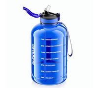 GLEKGLEK Sports Water Bottle with Handle BPA Free Time Markings Durable Large Gym Jug 3000ml with Cover Straw for Man Woman (Blue)