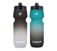 GLEKGLEK Squeeze Sports Water Bottle 750ml BPA Free, Leak Proof Drinks Bottle, Dishwasher Safe, for Exercise, Hiking, Cycling, Football (Black White/Green Black)