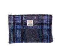 Glen Appin Harris Tweed 'Berneray' Medium Zip Pouch, Blue & Purple Stewart Tartan, 9'' x 4.3''