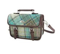 Glen Appin Harris Tweed Bervie Mini Satchel Bag With Adjustable & Removable Shoulder Strap (122 Brown Turquoise Check)