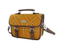 Glen Appin Harris Tweed Bervie Mini Satchel Bag With Adjustable & Removable Shoulder Strap (130 Mustard Overcheck)