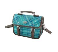 GLEN APPIN Harris Tweed Bervie Mini Satchel Bag With Adjustable & Removable Shoulder Strap (145 Teal & Blue Check)