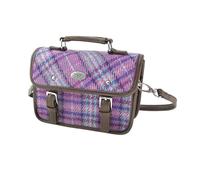 Glen Appin Harris Tweed Bervie Mini Satchel Bag With Adjustable & Removable Shoulder Strap (146 Purple & Mint Check)