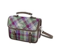Glen Appin Harris Tweed Bervie Mini Satchel Bag With Adjustable & Removable Shoulder Strap (Col 133 Green/Puple)