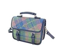 Glen Appin Harris Tweed Bervie Mini Satchel Bag With Adjustable & Removable Shoulder Strap (Col 135 Blue/Pink Check)