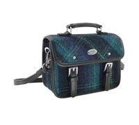 Glen Appin Harris Tweed Bervie Mini Satchel Bag With Adjustable & Removable Shoulder Strap, Turquoise Overcheck, 7.87 x 6.29 x 3.14 inches