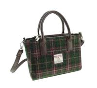 Glen Appin of Scotland Harris Tweed Tote Handbag - LB1228 Brora (Col 107 Green Plum Check), S