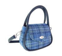 Glen Appin Harris Tweed Buchan Round Mini Handbag With Detachable Shoulder Strap (Col129 Light Blue)