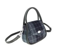 Glen Appin Harris Tweed Buchan Round Mini Handbag With Detachable Shoulder Strap (Col95 Grey/Black)