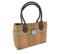 Glen Appin Harris Tweed Classic Cassley Tote Handbag With Shoulder Strap (Colour 148 Pale Orange Stewart Tartan)