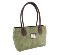 Glen Appin Harris Tweed Classic Handbag - LB1003 - Cassley (Colour 153 Green Herringbone with Overcheck)