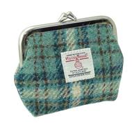Glen Appin Harris Tweed Eigg Small Clasp Purse in Duck Egg and Cream Check LB2035-COL121