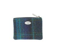 Glen Appin Harris Tweed 'Eriskay' Small Zip Coin Purse (Colour 119 Blue with Turquoise Check)