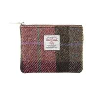 Glen Appin Harris Tweed 'Eriskay' Small Zip Coin Purse (Colour 137 Green/Pink Check)