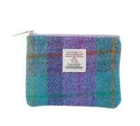 Glen Appin Harris Tweed 'Eriskay' Small Zip Coin Purse (Colour 79 Turquoise Check)